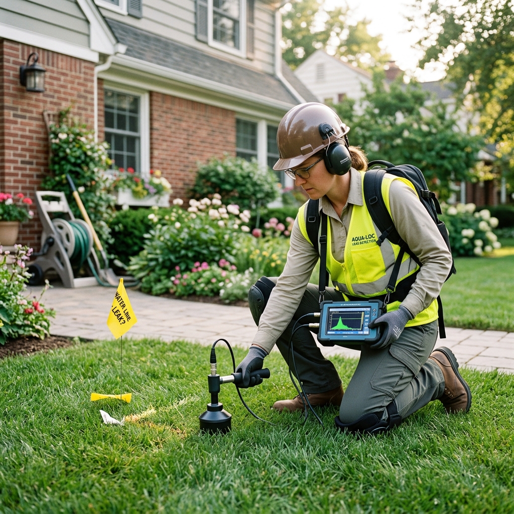 Technician with digital moisture meter and infrared equipment tracing hidden leak in Chino